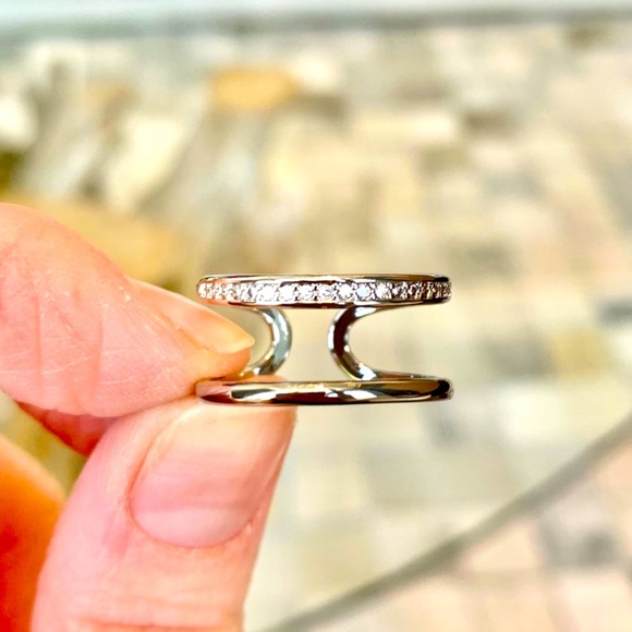 925 Sterling Silver Double Layer Pave Ring - Picture 6 of 12